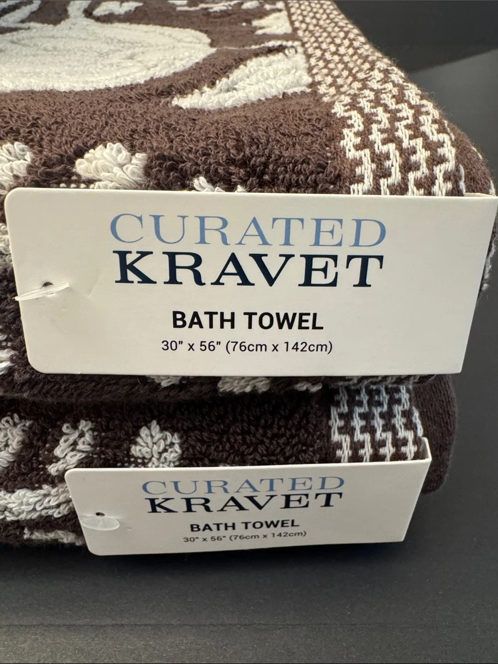 2pc CURATED KRAVET 100% Cotton(EOD) Floral Jacquard Bath Towel Set - Cocoa/Coco